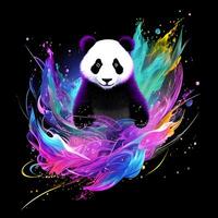 Light neon style art portrait of a panda, photo