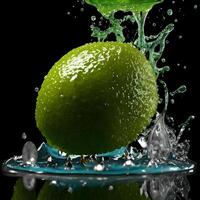 Amazing Lime with water splash and drops isolated, photo