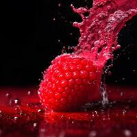 Amazing raspberrywith water splash and drops isolated, photo