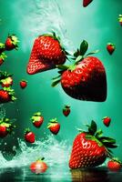 Flying a Strawberry slices with water splashing, photo