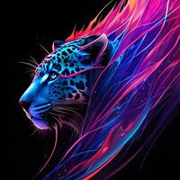 Light neon style art portrait of a jaguar, photo