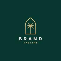 Minimalist Lines of Palm Trees Inside the Dome Frame Logo Design. Middle Eastern Door Frame With Palm Tree Icon Inside Logo Design. vector