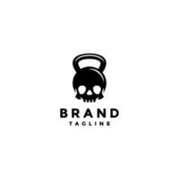Kettlebell Shaped Skull Logo Design. Hard Gym Workout With Kettlebell Handle On Skull Symbol Logo Design. vector