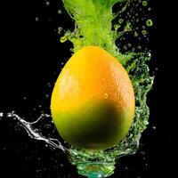 Amazing Mango with water splash and drops isolated, photo