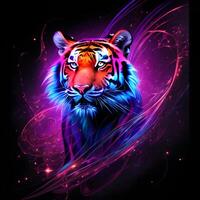 Light neon style art portrait of a tiger. photo