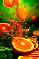 Flying a Orange slices with water splashing, generative ai photo