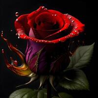 Rose with water splash and drops isolated, photo