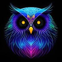 Light neon style art portrait of a owl, photo