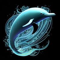 Light neon style art portrait of a dolphin, photo