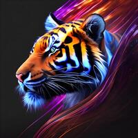 Light neon style art portrait of a tiger. photo