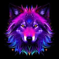 Light neon style art portrait of a wolf, photo