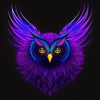 Light neon style art portrait of a owl, photo