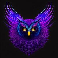 Light neon style art portrait of a owl, photo