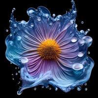 Amazing aster with water splash and drops, photo