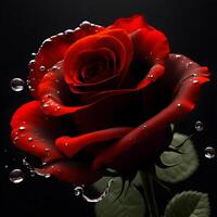 Rose with water splash and drops isolated, photo