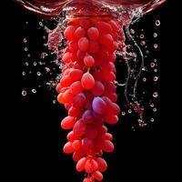 increíble manojo de uvas con agua chapoteo y gotas aislado, generativo ai foto