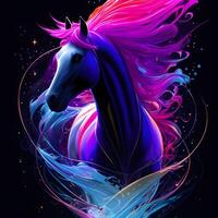 Light neon style art portrait of a horse, photo