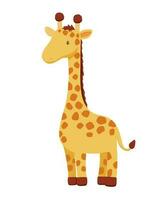 linda jirafa en dibujos animados estilo. dibujo africano bebé salvaje animal aislado en blanco antecedentes. vector dulce jirafa para niños póster y tarjeta. selva safari animal
