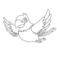 línea loro pájaro volador. contorno dibujos animados personaje aislado en blanco para colorante libro vector