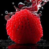 Amazing raspberrywith water splash and drops isolated, photo