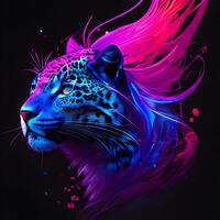 Light neon style art portrait of a jaguar, photo