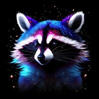 Light neon style art portrait of a racoon, photo