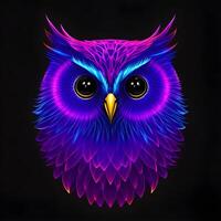 Light neon style art portrait of a owl, photo