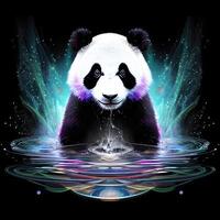 Light neon style art portrait of a panda, photo