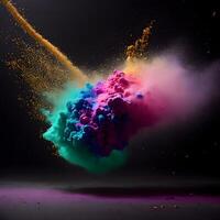 Colorful powder explosion in the air, photo