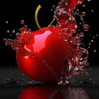 Amazing Cherry with water splash and drops isolated, photo
