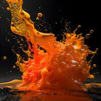 Amazing orange juice with water splash and drops isolated, generative ai photo