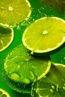 Flying a lime slices with water splashing, photo