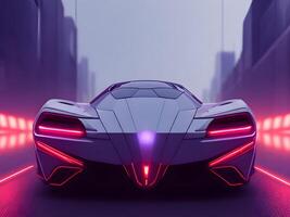 Futuristic electric concept car in cyberpunk background. photo