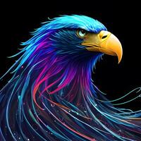 Light neon style art portrait of a eagle. photo