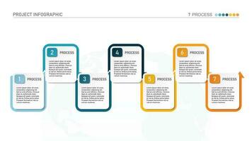 horizontal cronograma o diagrama de flujo con Siete cuadrado elementos y espacio para datos. concepto de 7 7 sucesivo pasos de empresa proceso. vector