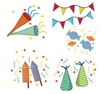 Flat design Party decorative items vector illustrations set