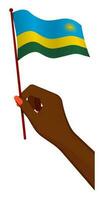 Female hand gently holds small flag of republic of Rwanda. Holiday design element. Cartoon vector on white background