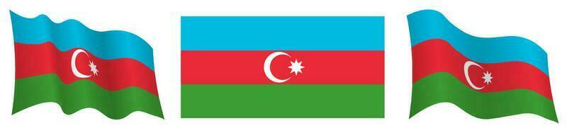 flag of Azerbaijan in static position and in motion, fluttering in wind in exact colors and sizes, on white background vector