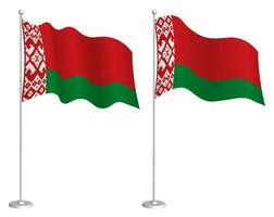 flag of republic of Belarus on flagpole waving in wind. Holiday design element. Checkpoint for map symbols. Isolated vector on white background