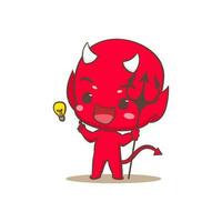 Cute red devil holding trident get idea Cartoon Character. Halloween and monster Concept design. Isolated Flat Cartoon Style. Vector art illustration