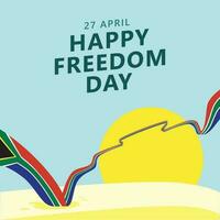 Happy Republic of South Africa Freedom Day vector template design illustration. National day template with long wavy flag and desert scenery.