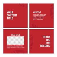 Maroon red colored social media template with curvy lines decoration. Suitable for carousel and microblog post style. vector