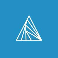 Artistic triangle logo made from outline and isolated on blue background. vector