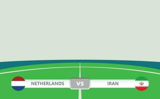 Vector match preview with a lower third label within football stadium background. Netherlands vs Iran.