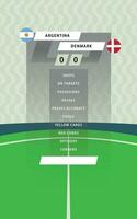 Football match statistic board with flat green field background. United States of Argentina vs Denmark. vector