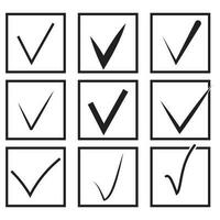 Set of check boxes flat. Check mark and sign positive mark vector illustration