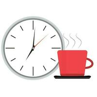 Wake up clock and cup of coffee. Wake up happy, morning waking up, get up vector illustration