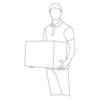 Delivery man stand with Parcel Line art vector