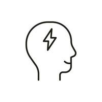 Head profile with charge energy lightning, line icon. Face with think idea mind. Smart idea, electrical power symbol. Control of mind, positive thinking, success. Vector illustration