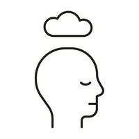 Head profile with calm mood, line icon. Face with cloud. Control of mind, psychology. Vector illustration